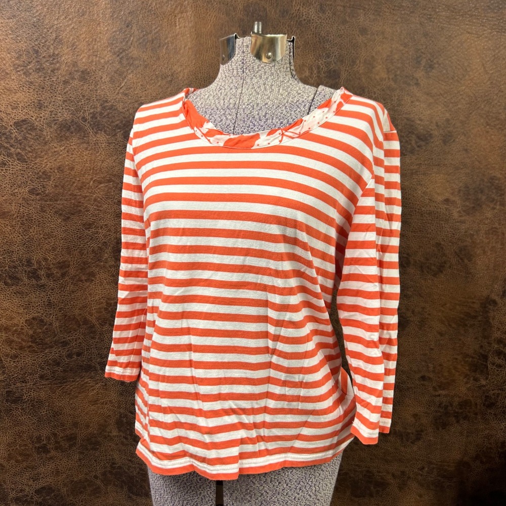 Coldwater Creek Orange and white striped top with coordinated floral neckline